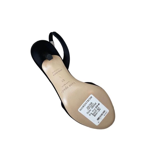 Kate Spade Womens Black Miva Jeweled Bow Satin Slingback Open Toe Heels Sandals - Picture 8 of 8